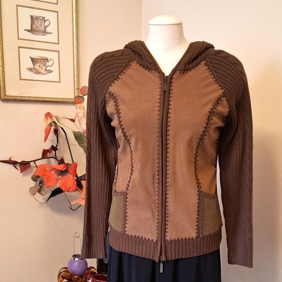 NWT Women's Brown Zip-Up Hooded Cardigan Knitwear Sweater 6 S - Picture 5 of 6